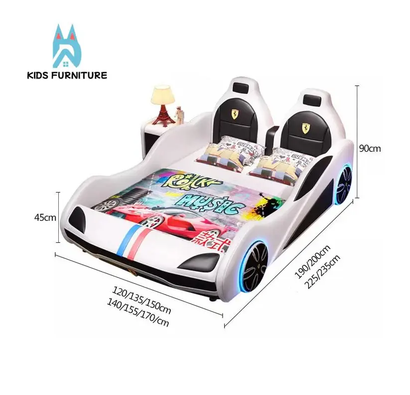 Thumbnail: White PU Leather Kids Car Bed