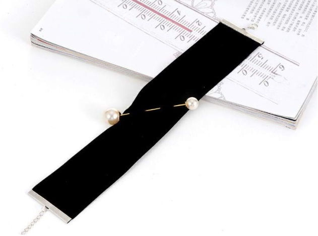Thumbnail: Choker Double Pearl Collar Black