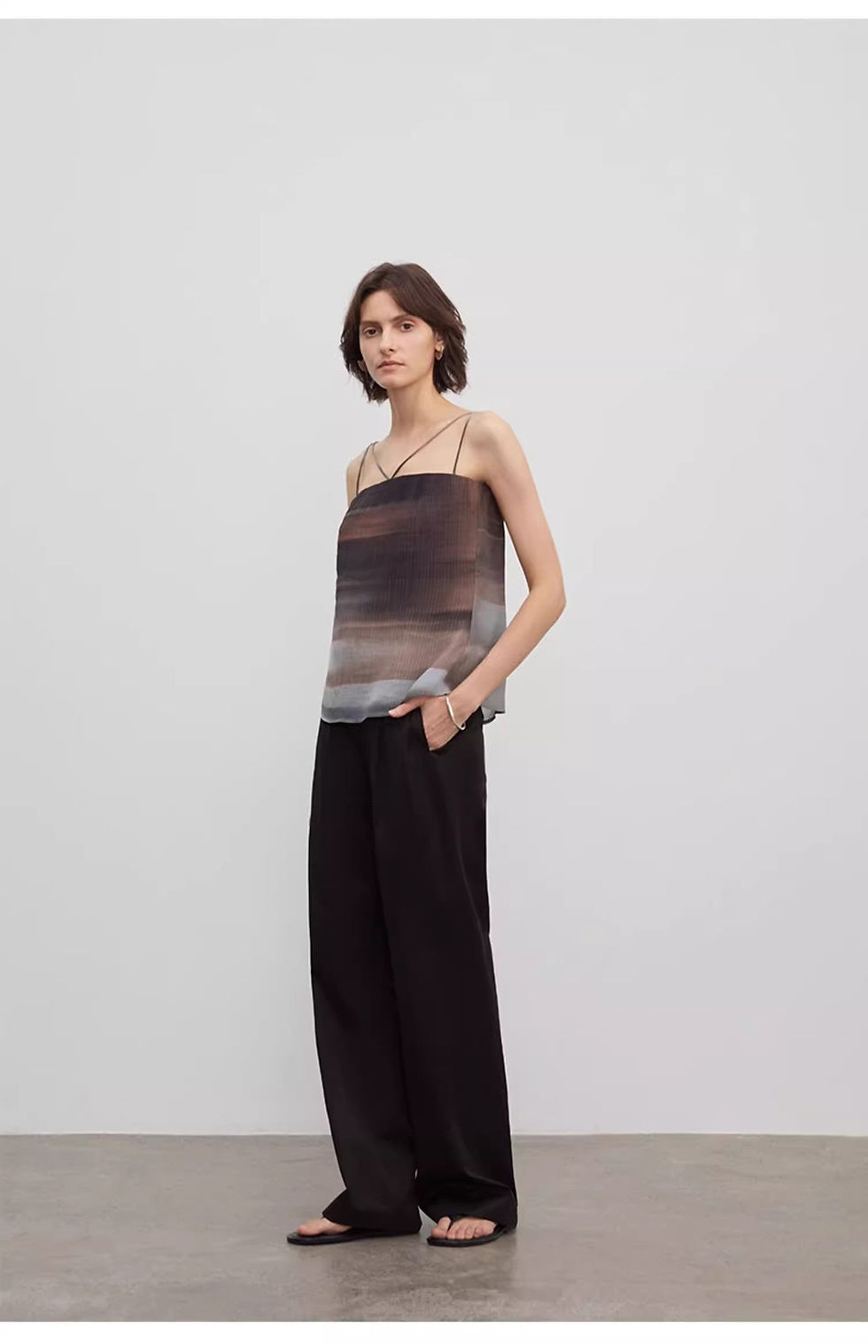 Thumbnail: Spliced Double-Pleat Wide-Leg Trousers Straight-Leg Trousers for Women
