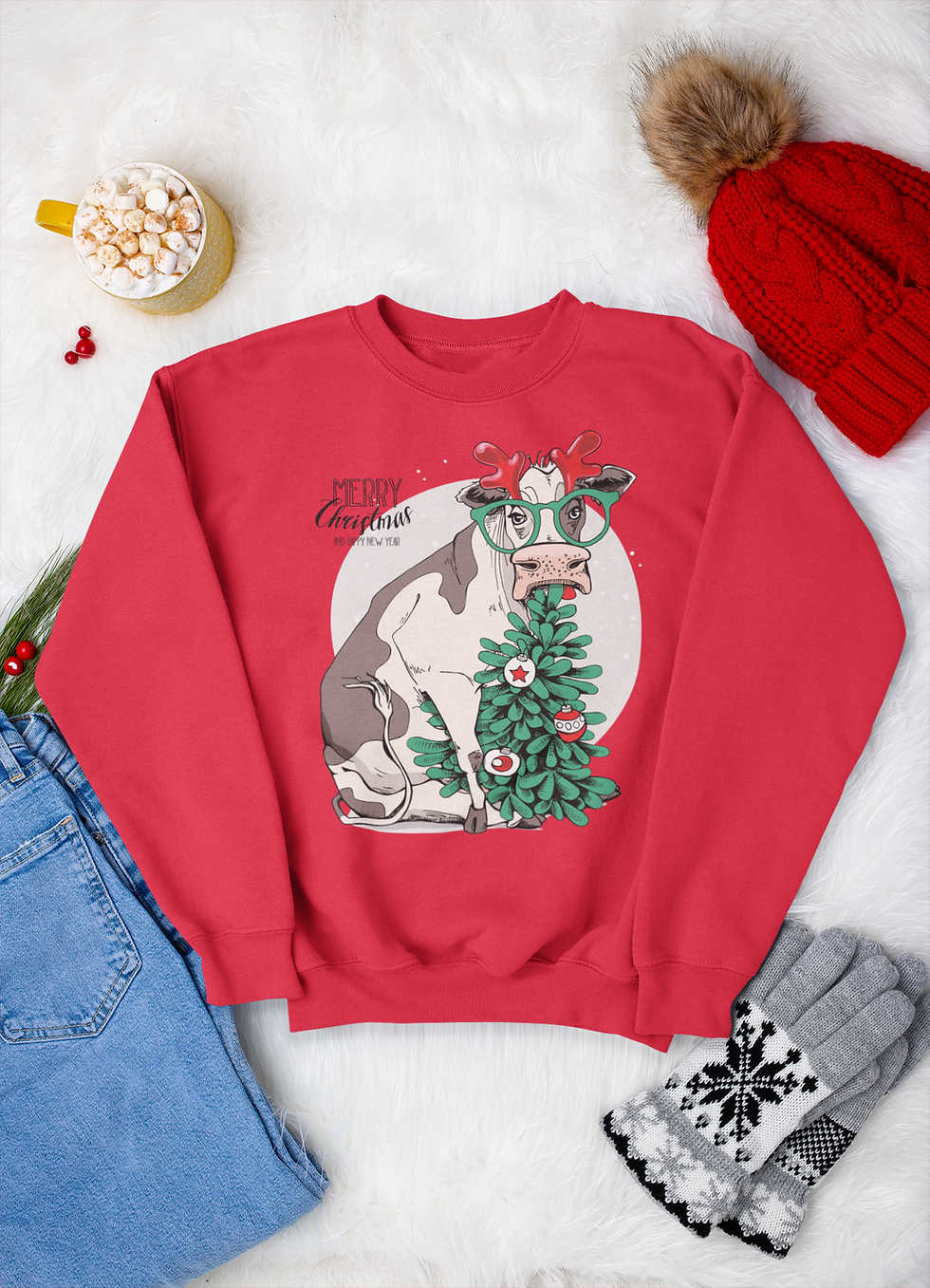 Thumbnail: Christmas Cow Reindeer Sweatshirt