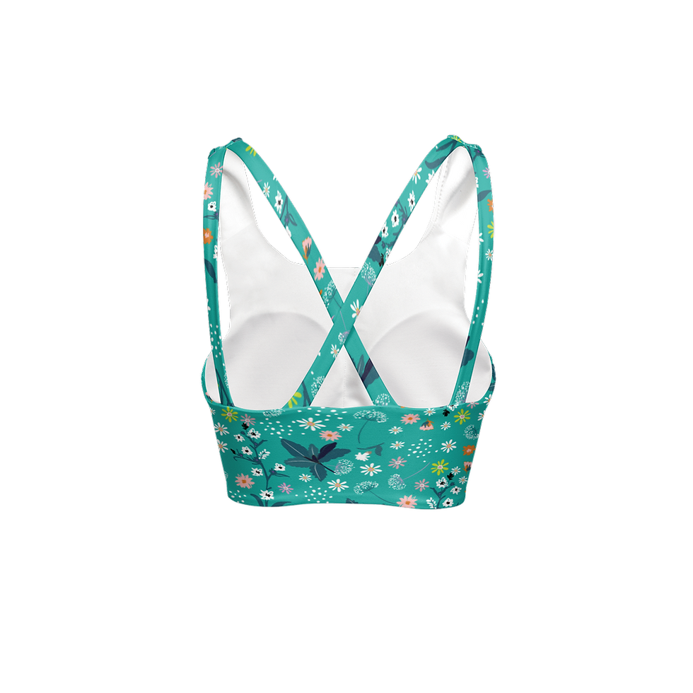 Thumbnail: Teal Spring Floral- Women's Butter Soft Racerback Sports Bra