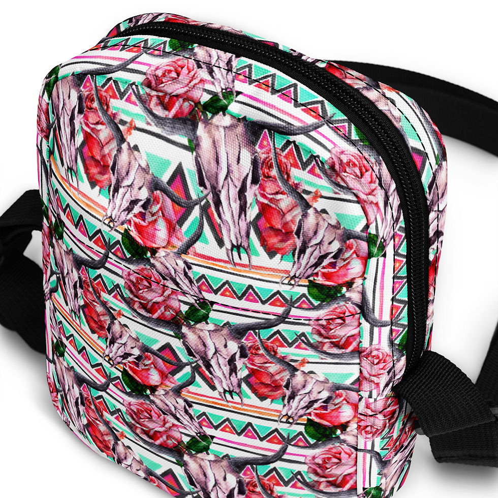 Thumbnail: Skulls and Roses Western Tribal Cross-Body Bag