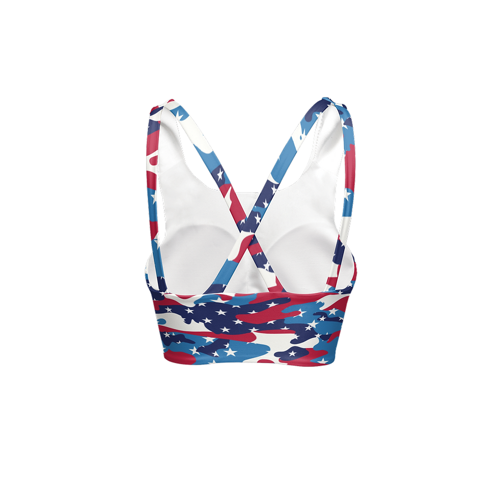 Thumbnail: Red, White, and Blue Camo- Women's Butter Soft Racerback Sports Bra