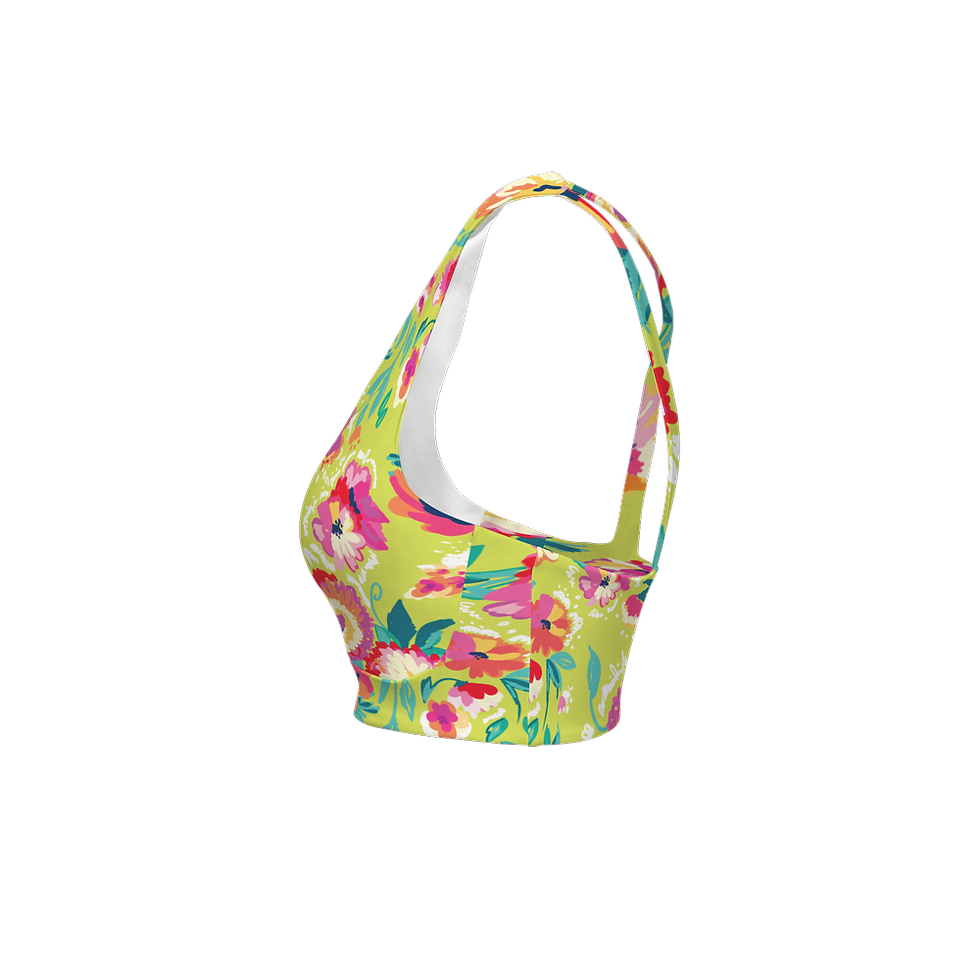 Thumbnail: Bright Pink and Green Floral Sports Bra