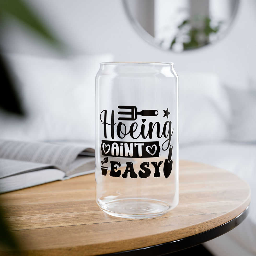 Thumbnail: "Hoeing Ain't Easy" 16oz Glass Tumbler with Optional Bamboo Lid and Straw