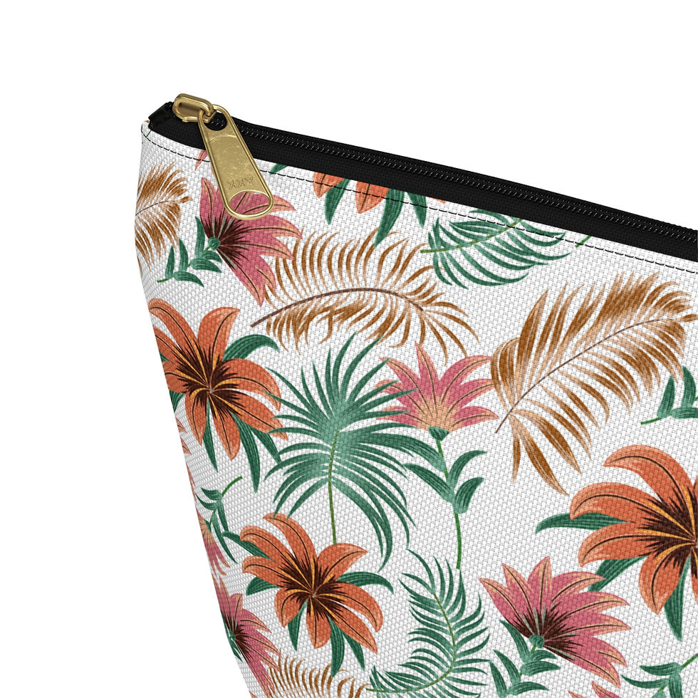 Thumbnail: Orange Tropical Flowers Accessory Pouch w T-bottom