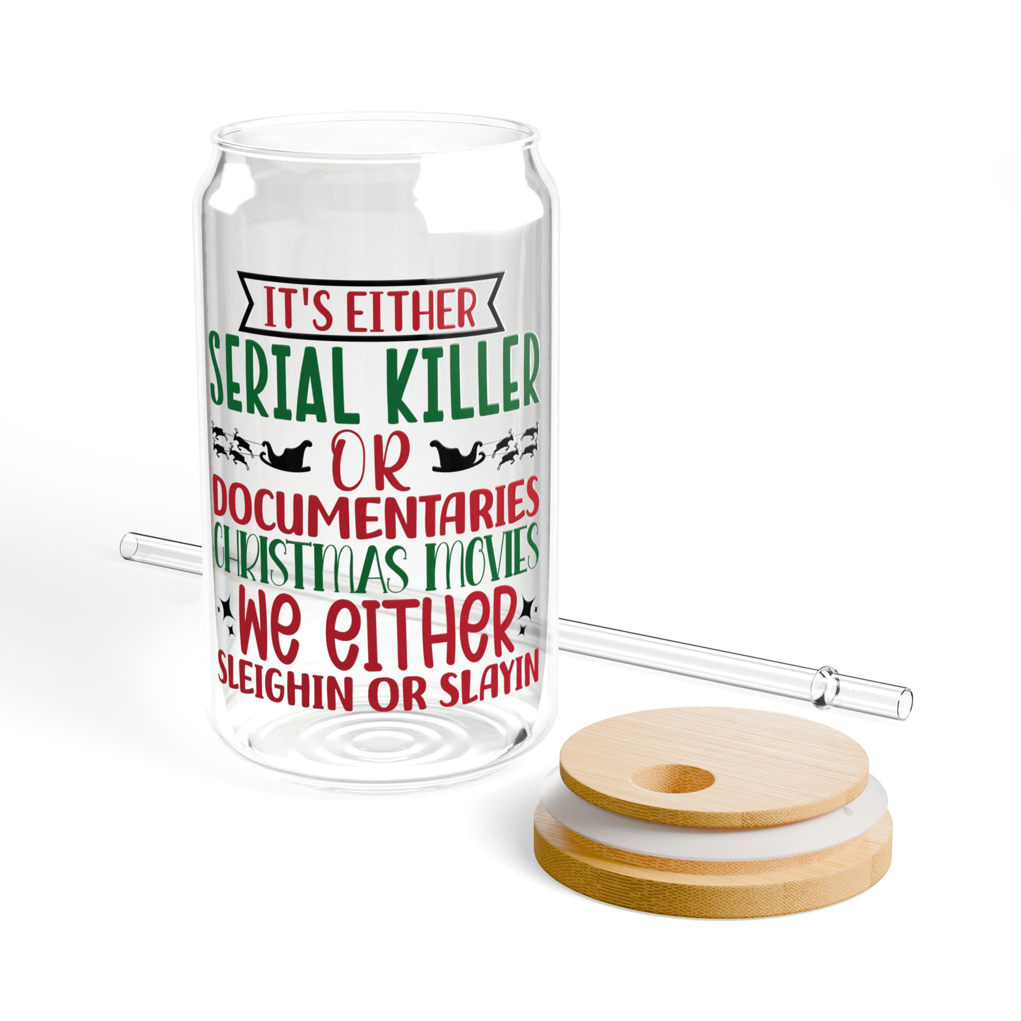 Serial Killers & Christmas Movies, 16oz Beer Can Glass with Straw & Lid