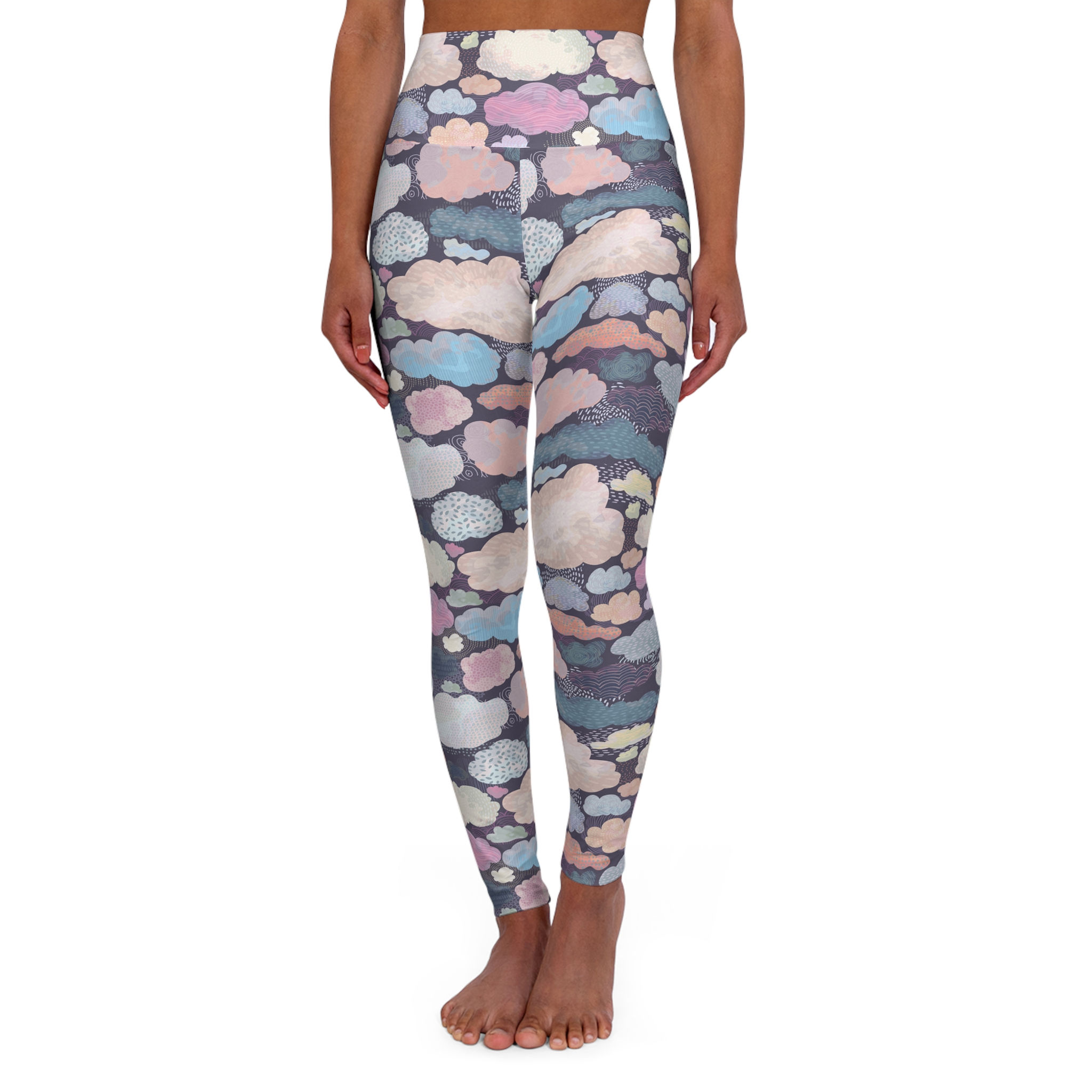 Purple Watercolor Clouds - High Waisted Yoga Leggings