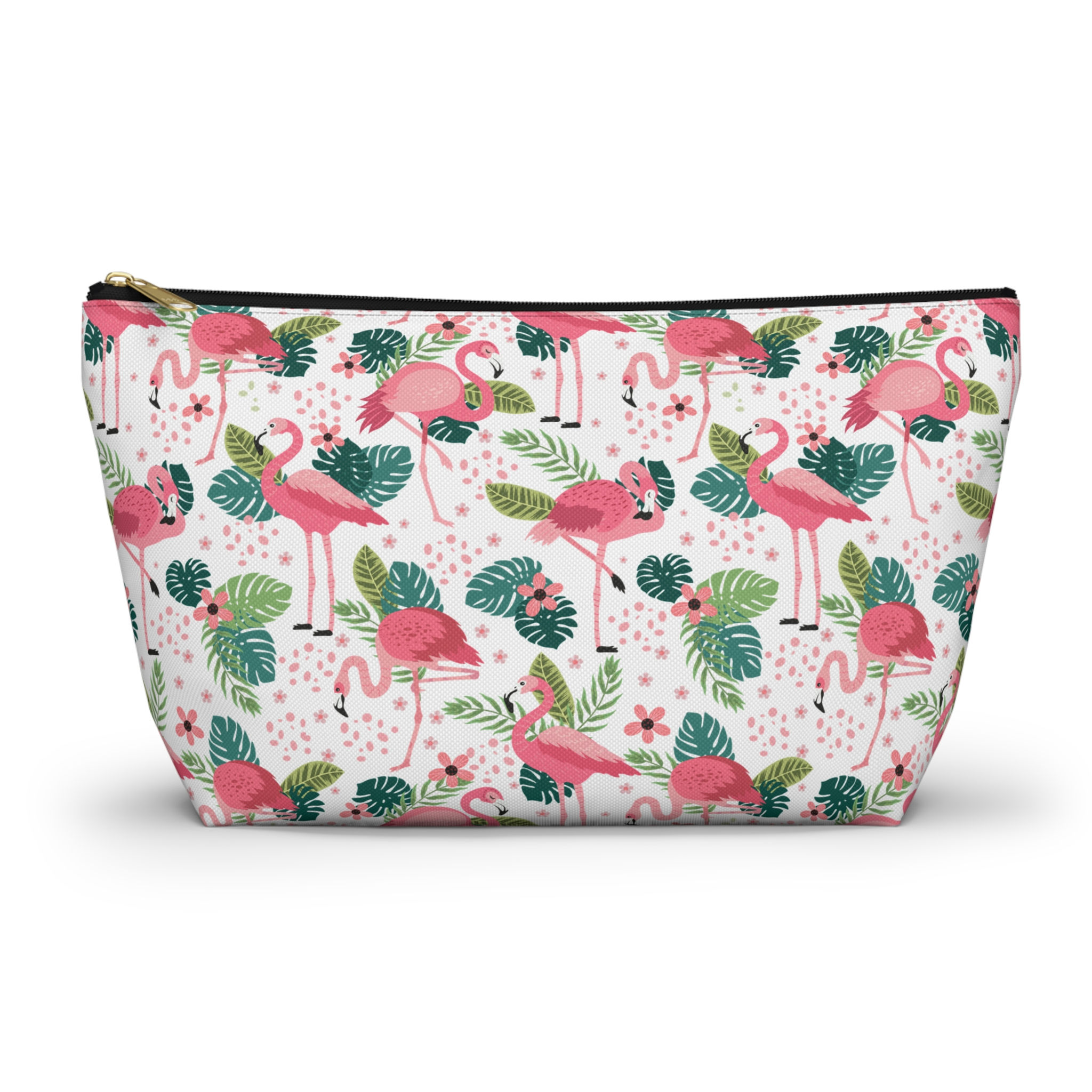 Tropical Flamingos Palm Leaves Accessory Pouch w T-bottom