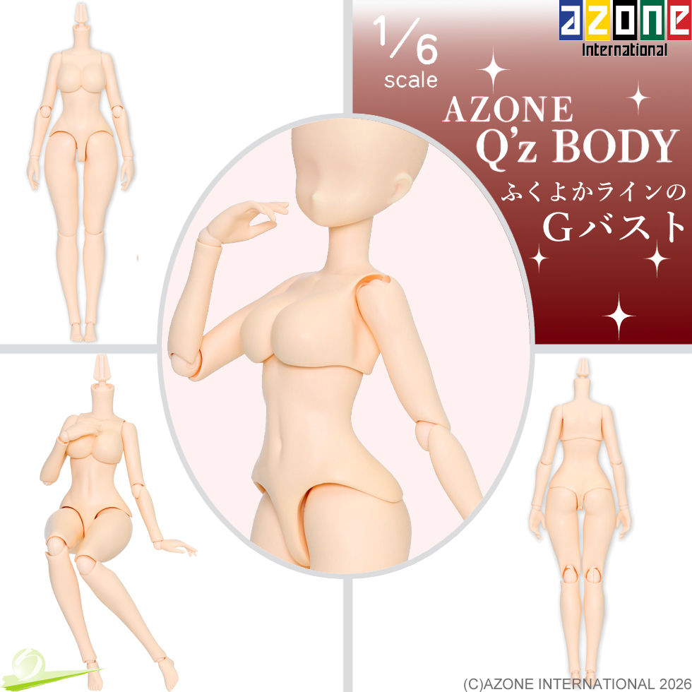 Miniatura: Azone 1/6 scale Q'Z Body AOB017-WHT showing grid layout with Three product poses and a central circular close-up.