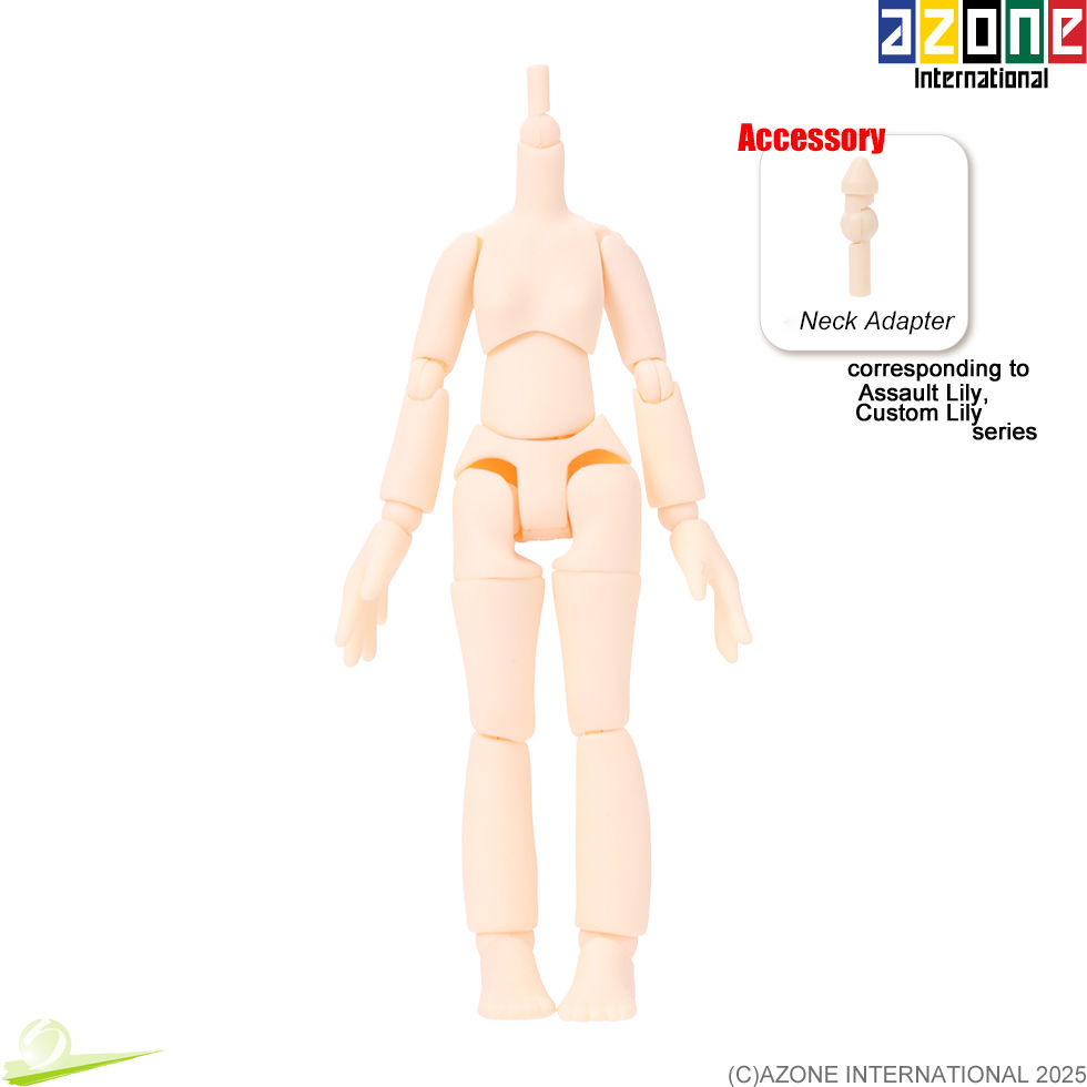 Miniatura: Front view of Azone 1/12 scale Picco Neemo D Girl Body small hands & feet ver PCN020-WHT, with neck adapter at shoulder level