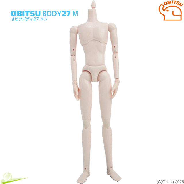 Hình thu nhỏ: Full-body front view of Obitsu 27BD-M03W 1/6 Male Danshi Slim type Doll body in white skin tone with articulated slim build.