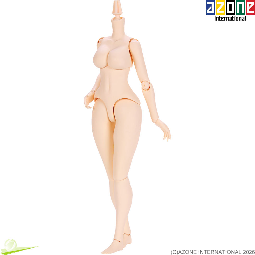 Miniatura: Azone AOB014-WHT 1/6 Q'Z Body S size with G bust, semi-frontal full-body pose with one knee slightly bent.