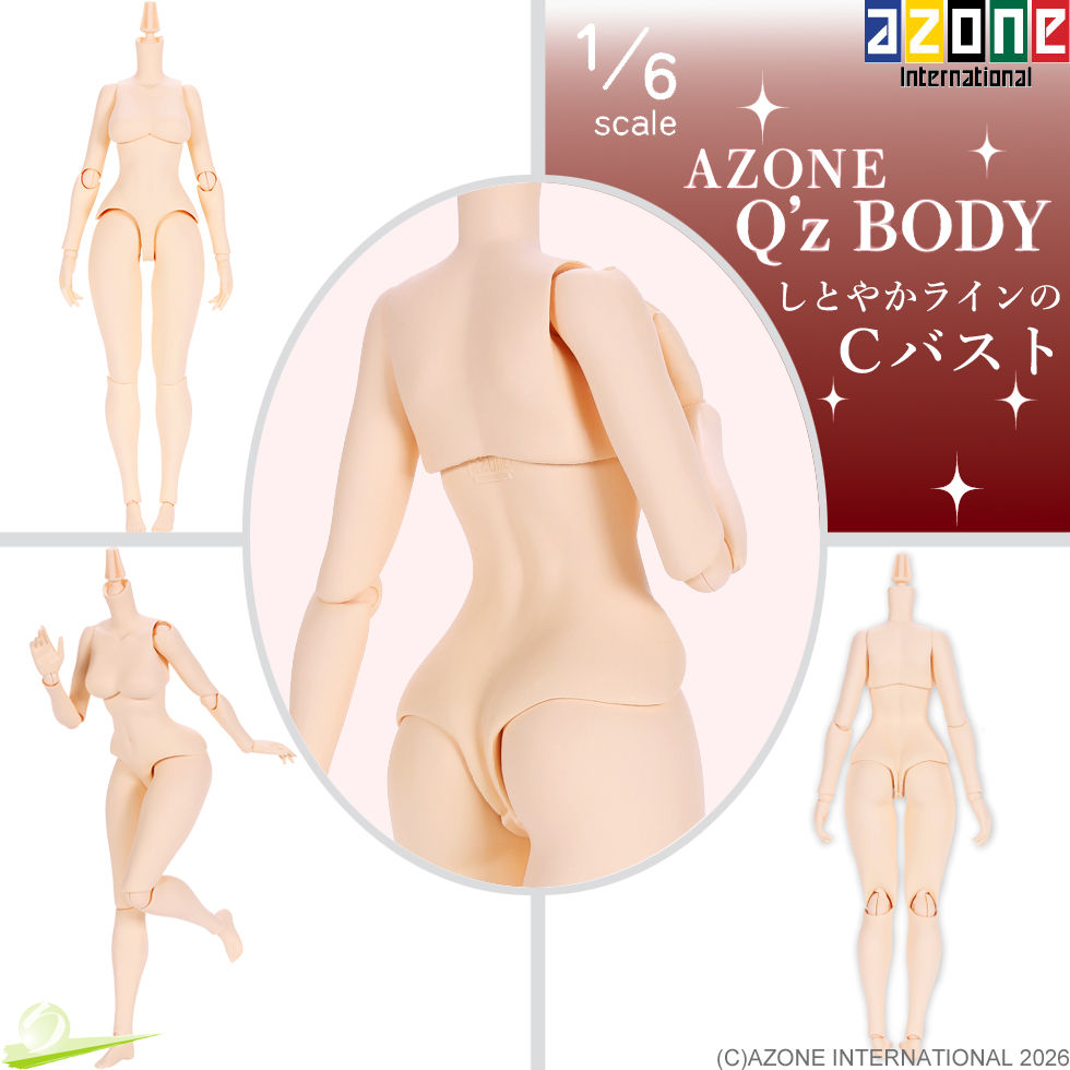 Miniatura: Azone 1/6 scale Q'Z Body AOB013-WHT showing grid layout with Three product poses and a central circular close-up.