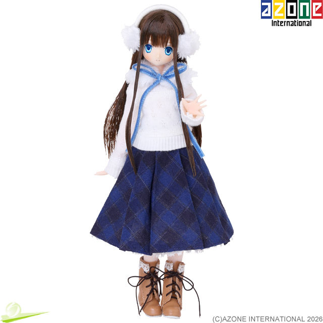Miniatura: Front full-body view of Azone 1/6 Tsukiha doll wearing Moi Lumi outfit and headband, gently raising one hand to chest height.