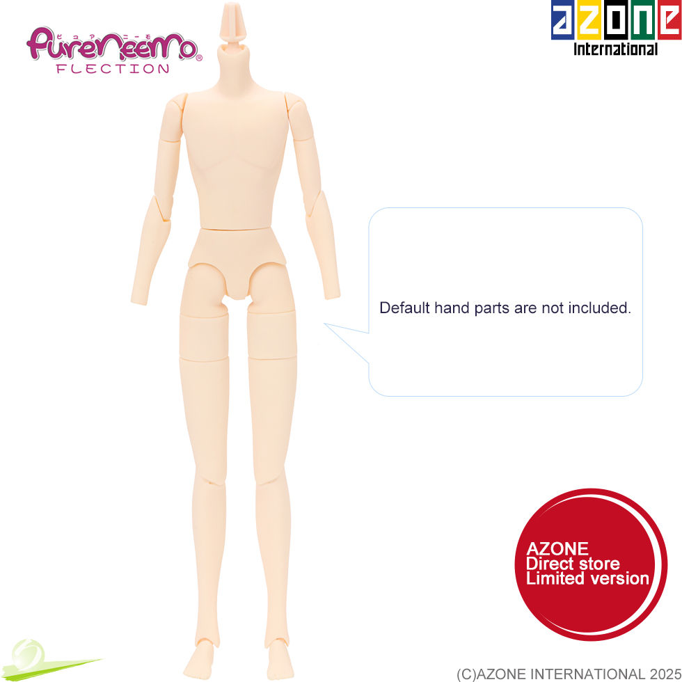 Миниатюра: Front vies of Azone 1/6 scale PFL102-WHT Boy body with annotation text.