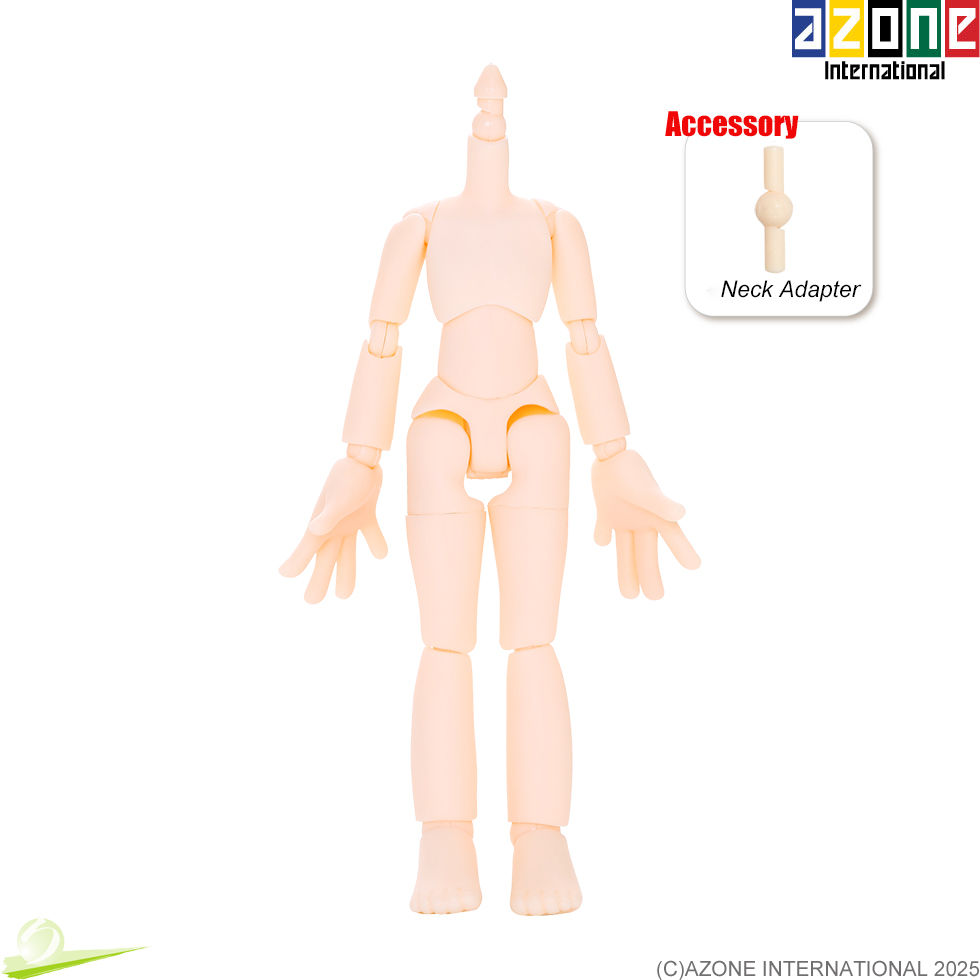 Миниатюра: Front view of Azone Picco Neemo D Younger Brother Body PCN048-WHT, in white skin tone, with neck adapter at shoulder level.