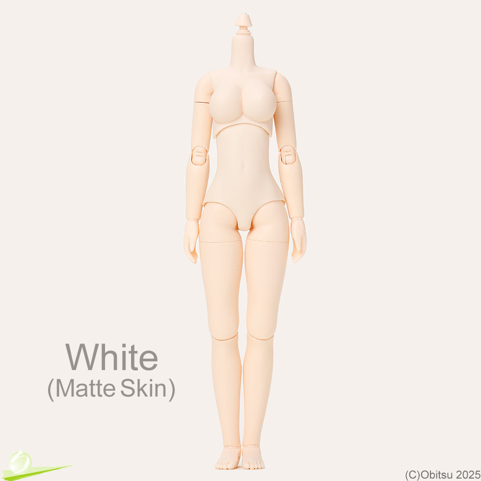 Miniaturbild: Front full-body view of the Obitsu 24BD-F02W-L doll body with L-size bust in white skin tone, without decorative logos.