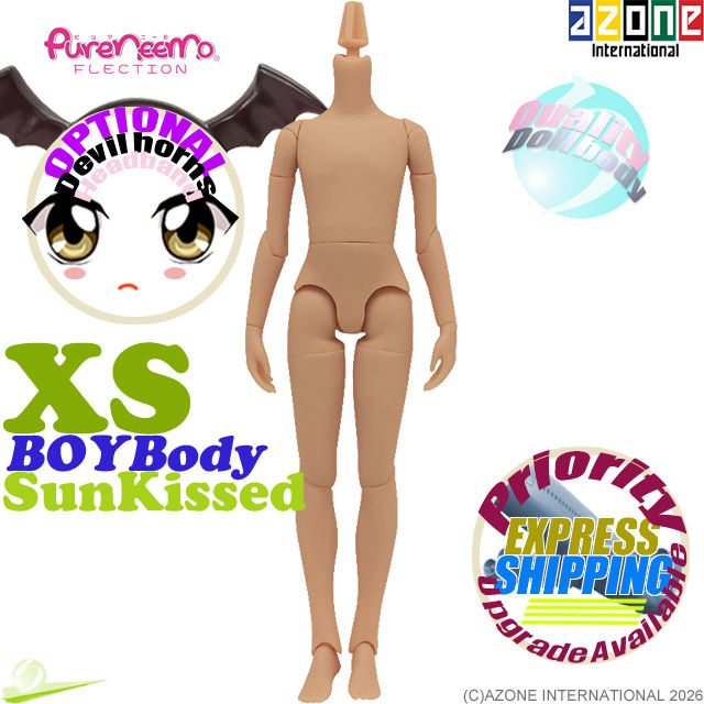 Front full-body view of AZONE PFL052-TAN 1/6 Pure Neemo Flection XS Boy / Danshi / Male doll body in Tan skin tone.