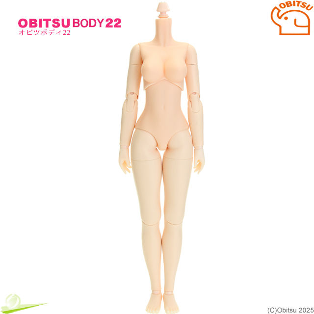 Hình thu nhỏ: Front full-body view of Obitsu 22BD-F01N-L doll body with L-size bust in natural skin tone, without decorative logos.