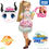 Miniatura: Full-body angled view of Licca LD-06 Pop'n Ice Cream holding cone ice creams in both hands, surrounded by decorative logos.