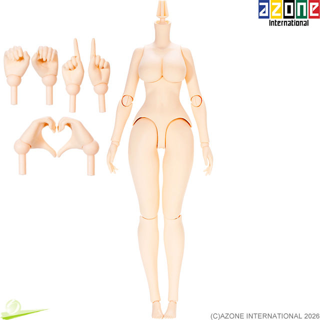 Miniatura: Front view of Azone 1/6 Q’z Body AOB018-WHT M Size I Bust with AOB020-WHT interchangeable Hand Parts Set B, 3 types.