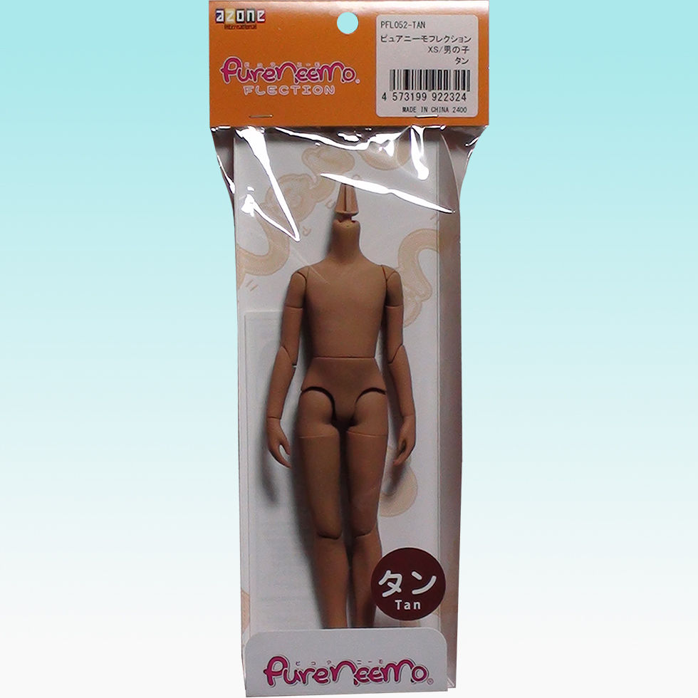Миниатюра: Photo of Azone Pure Neemo Flection PFL052-TAN XS Doll Body, packaged in a clear plastic bag. Available from leaf-dolls.