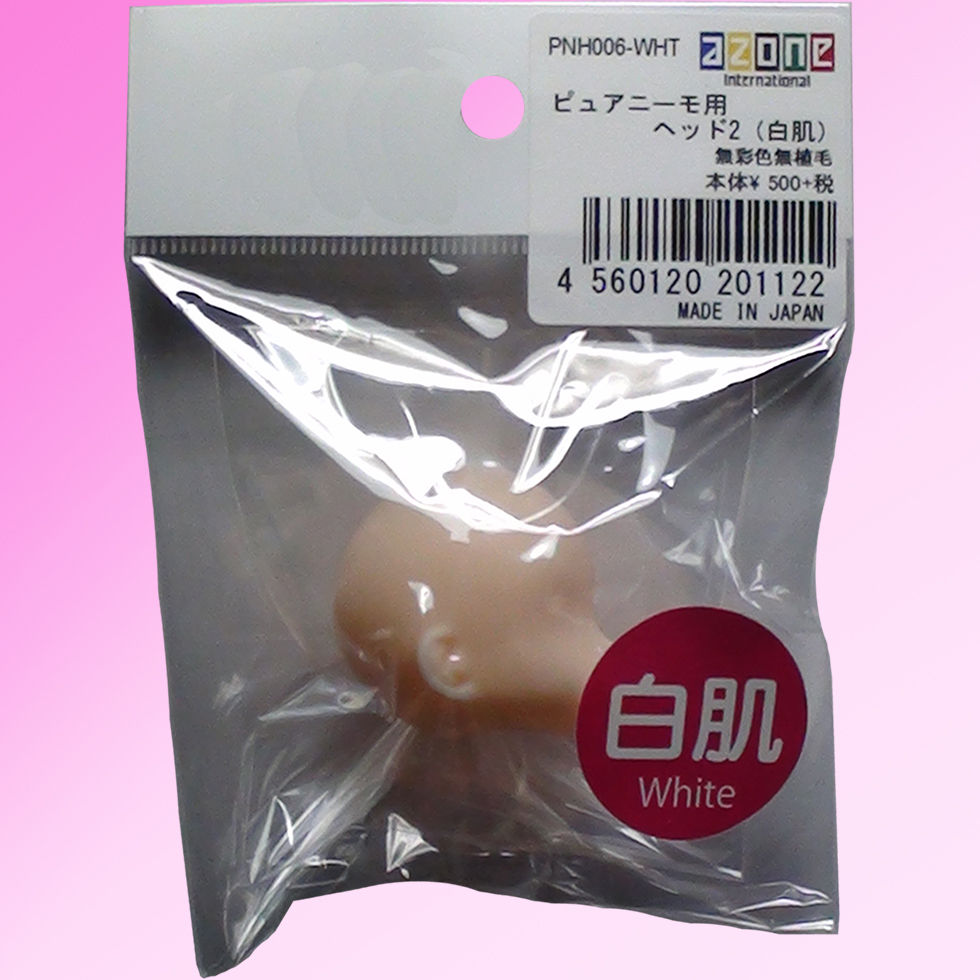 Photo of Azone Pure Neemo Flection 1/6 PNH006-WHT Head parts White tone, packaged in a clear plastic bag.
