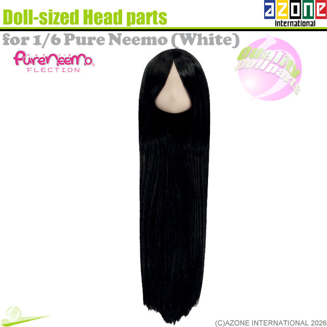 Hình thu nhỏ: Illustration of Azone PNH004-BLK flocked head for 1/6 Pure Neemo dolls, black hair, front view.