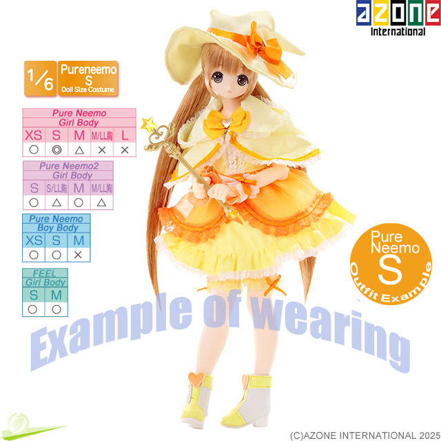 Front view of an Pure Neemo S-size doll wearing AZONE POC564-MMD 1/6 PNS Magical CUTE Pure Heart outfit set.
