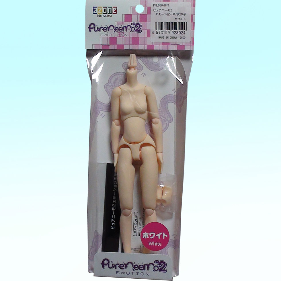 Photo of Azone 1/6 Pure Neemo 2 Emotion PFL060-WHT M size Doll Body in white skin tone, packaged in a clear plastic bag.