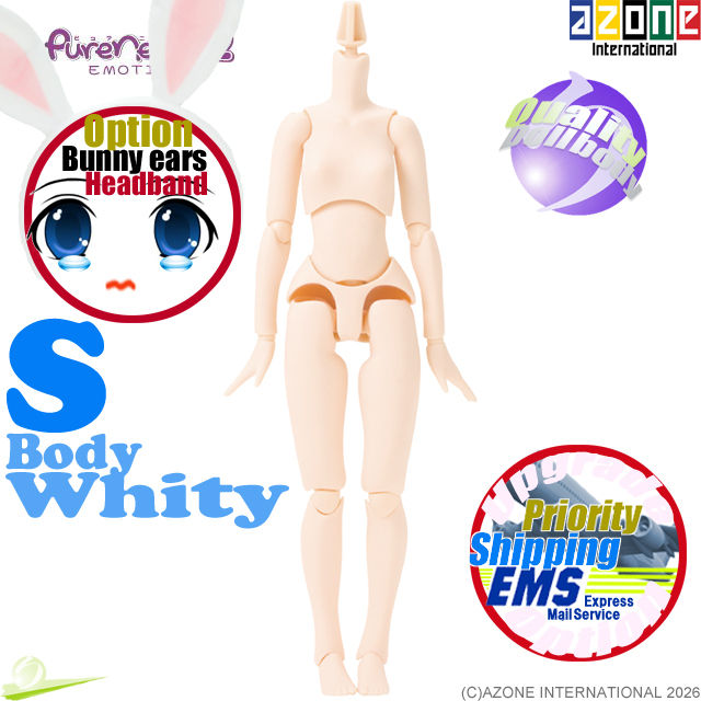 Full front view of Azone PFL099-WHT 1/6 Pure Neemo 2 Emotion S Girl Body in white skin tone.
