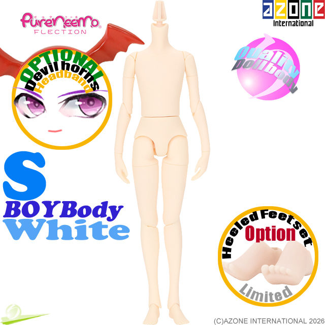 Front full-body view of AZONE PFL053-WHT 1/6 Pure Neemo Flection S Boy / Danshi / Male doll body in White skin tone.