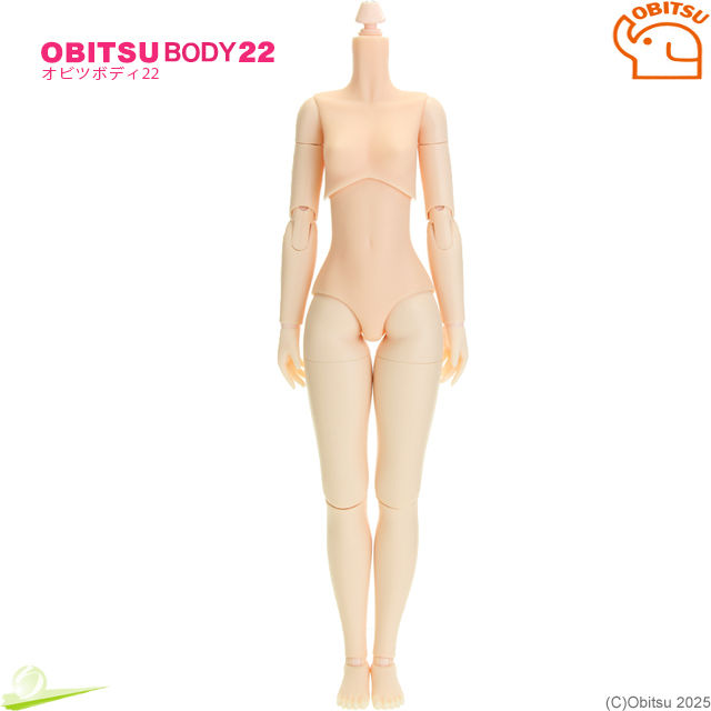 Hình thu nhỏ: Front full-body view of Obitsu 22BD-F01N-M doll body with M-size bust in natural skin tone, without decorative logos.