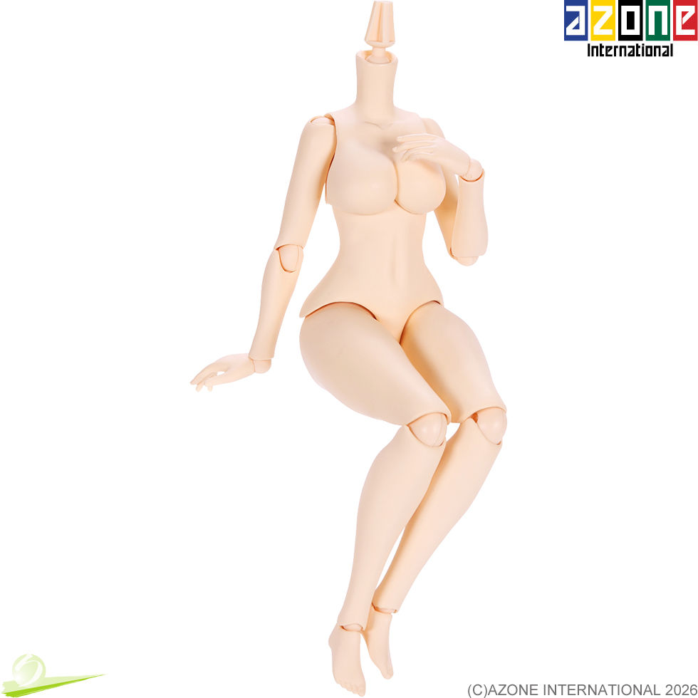 Miniatura: Azone AOB014-WHT 1/6 Q'Z Body S size with G bust, semi-frontal seated pose with one hand gently resting above the bust.