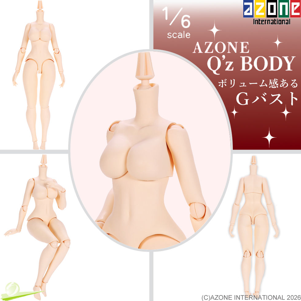 Miniatura: Azone 1/6 scale Q'Z Body AOB014-WHT showing grid layout with Three product poses and a central circular close-up.