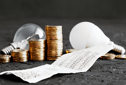 Image of finances, receipt and lightbulbs