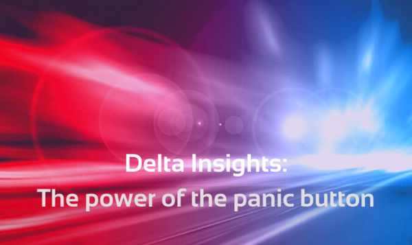 Graphic advertising panic buttons, red and blue light