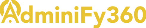 Logo in gold letters spelling out Adminify360