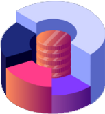 Isometric pie chart with stacked coins, representing financial data and investment analysis