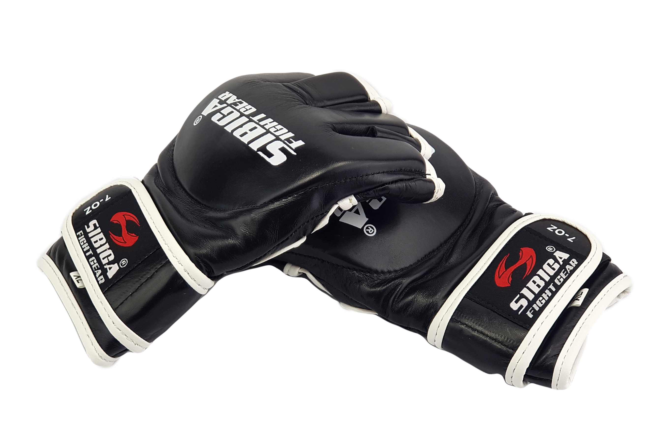 Black 7oz Leather MMA  Gloves