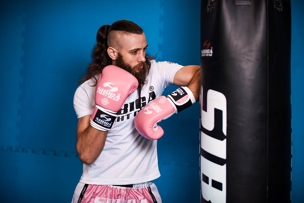 Thumbnail: Pink White Leather Boxing Gloves