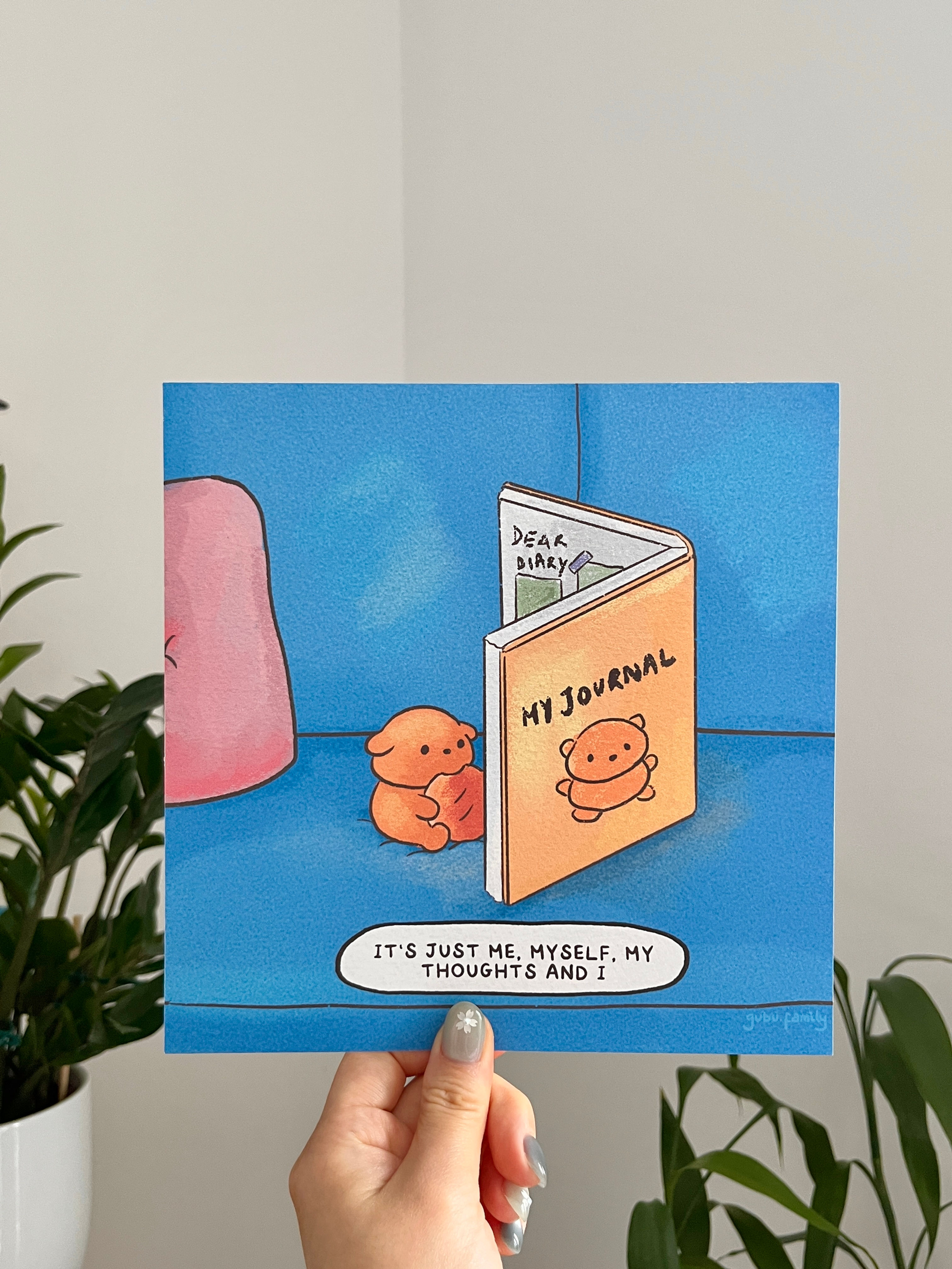 cute bear reading journal art print hand illustrated