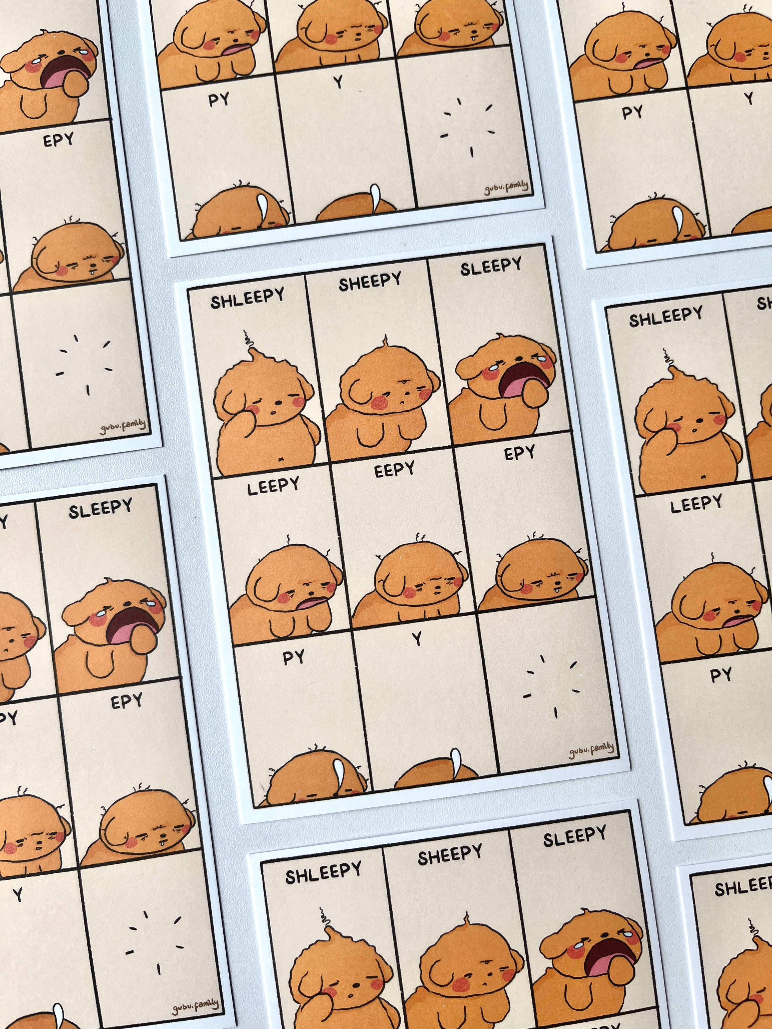 9 stages of sleepy postcard