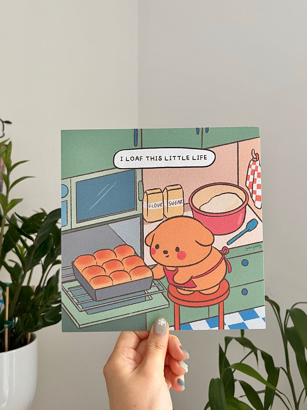 cute bear holding bread saying i loaf this little life quote square art print