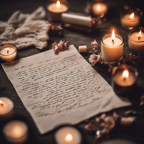 a handwritten letter, lying on a table with candles.jpg