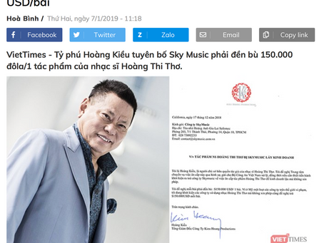 Sốc: Tỷ phú Hoàng Kiều kiện Sky Music đòi đền bù 150.000 USD/bài