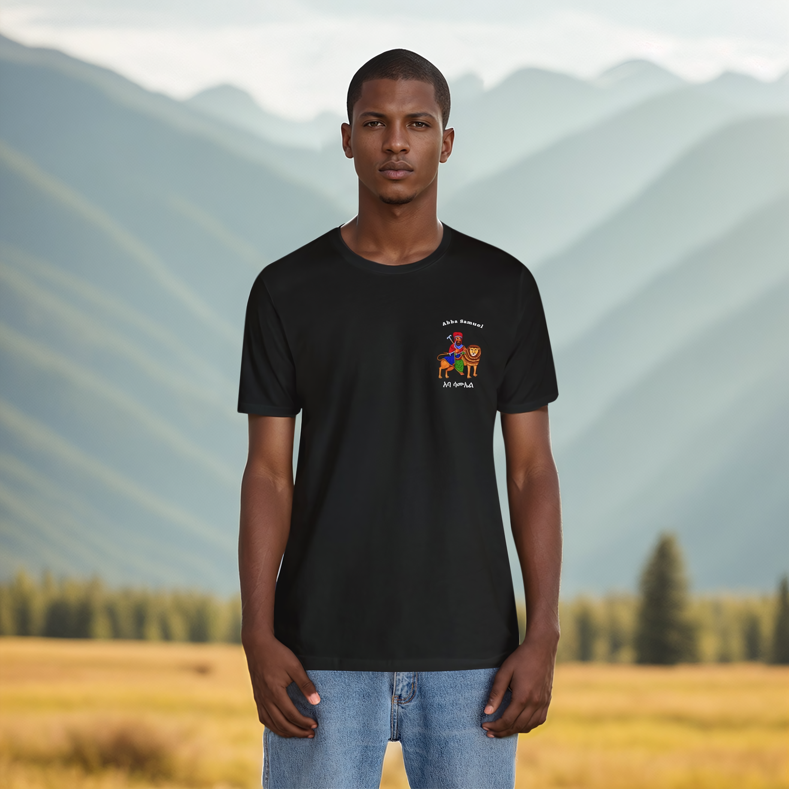 Abba Samuel Hand-Painted Icon T-Shirt - Ancient Ethiopian Monastery Art