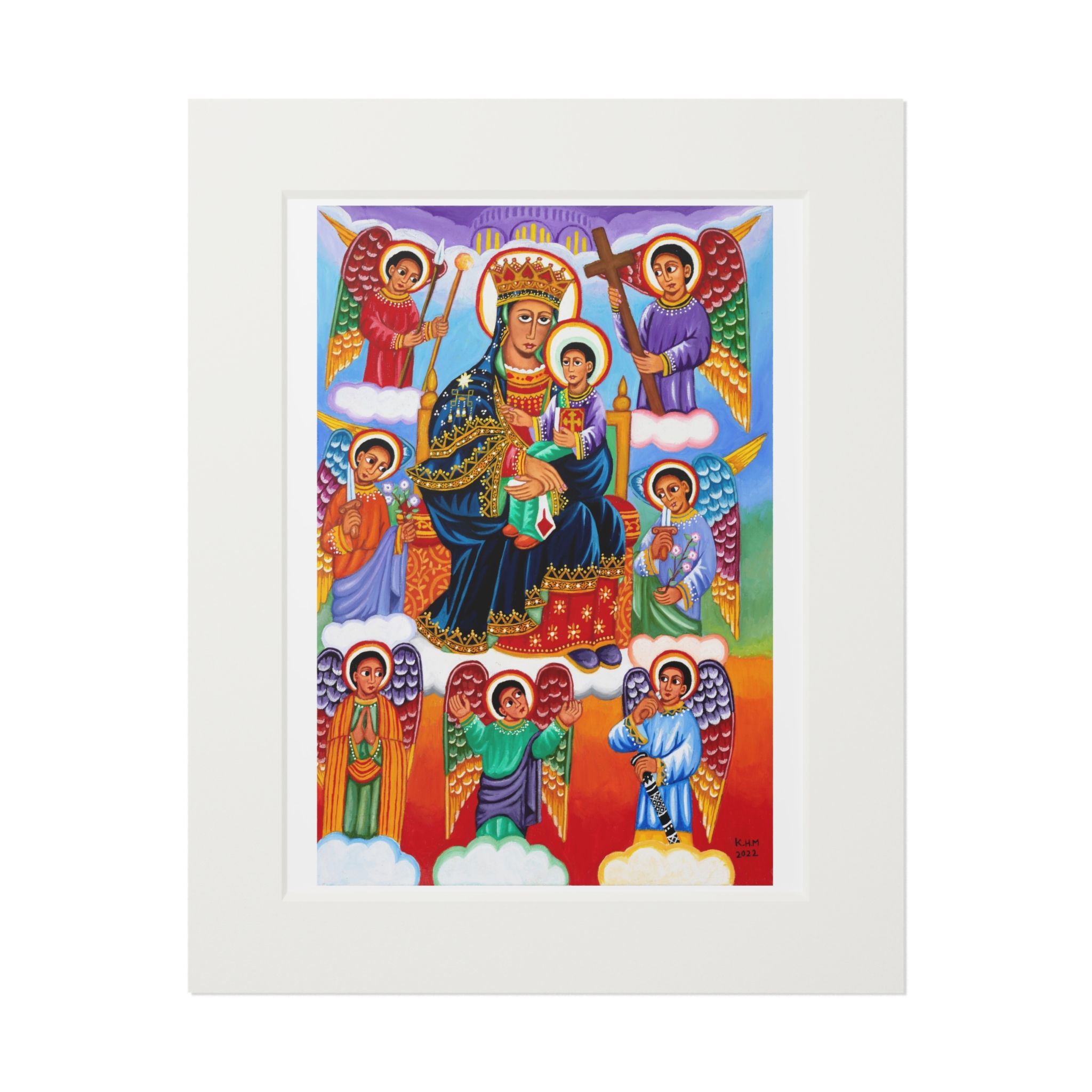 Saint Mary & Christ Child with the Seven Archangels Print | Ethiopian Sacred Art