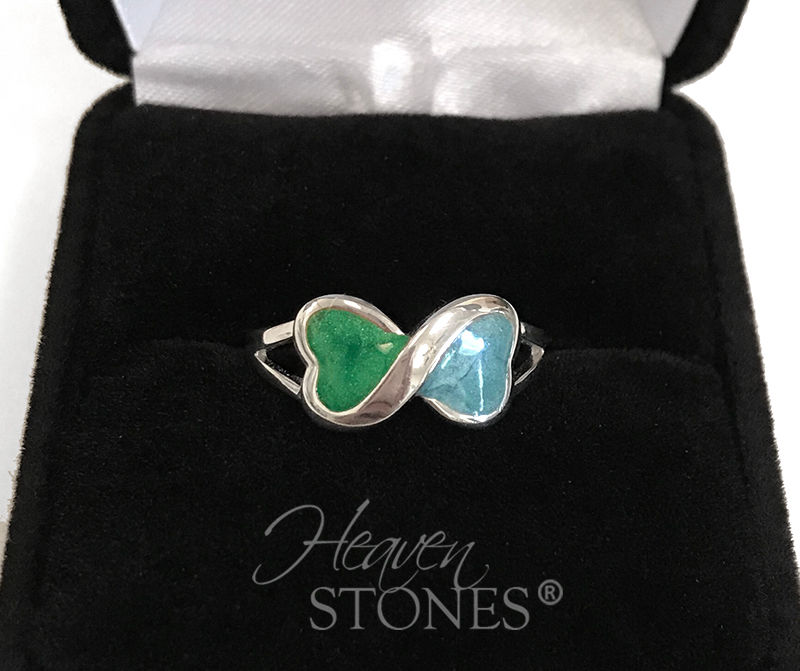 Thumbnail: Sterling Silver Cremation Ring - Memorial Jewelry with Double Heart